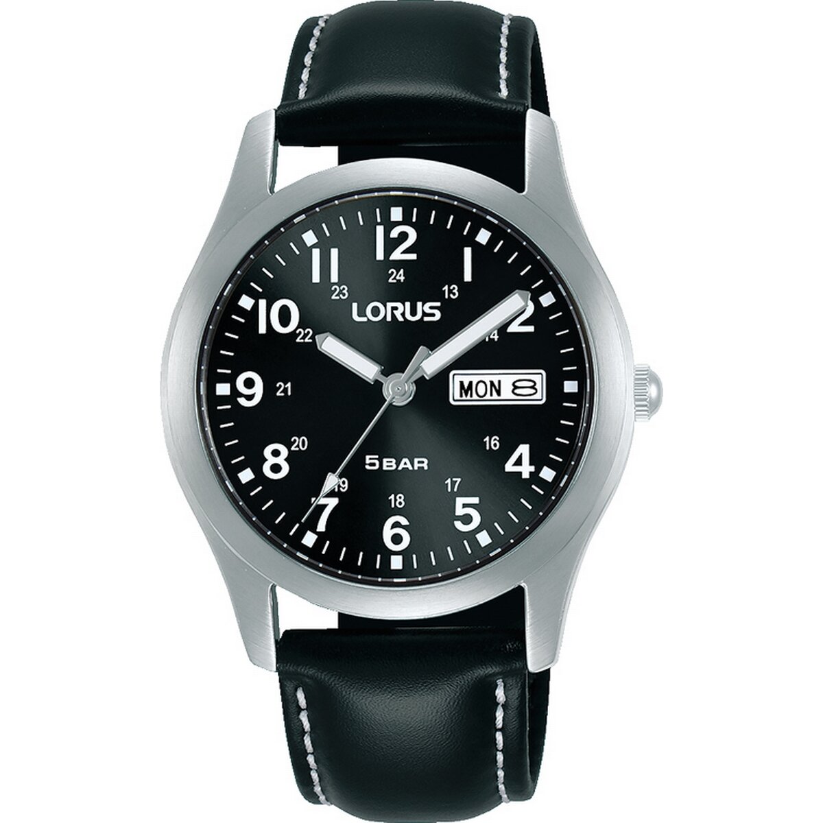 Gents Lorus Stainless Steel Bezel Round Black Dial White Number