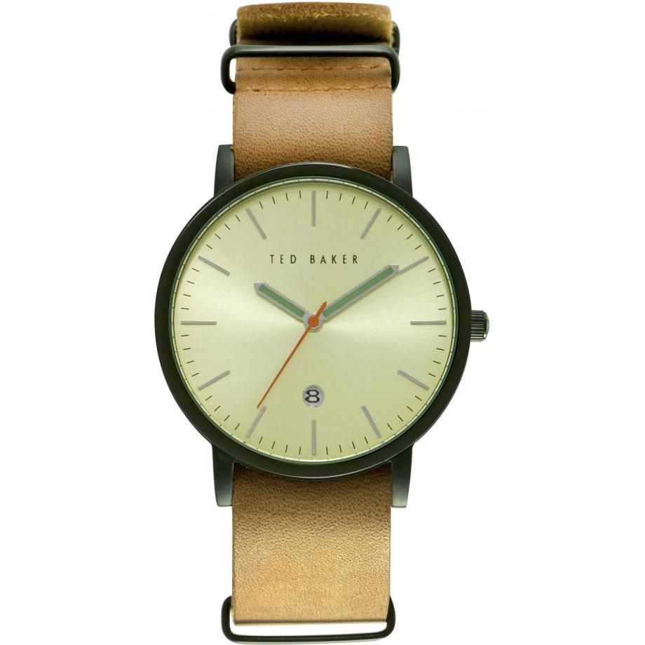 Ted Baker Gents Green Dial Brown Leather Strap Watch