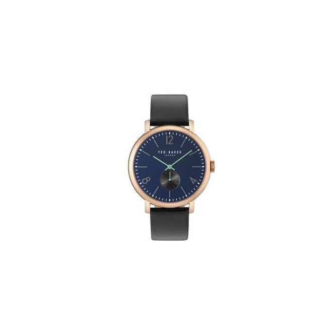 Ted Baker Gents Blue Dial Rose Gold Leather Strap Watch