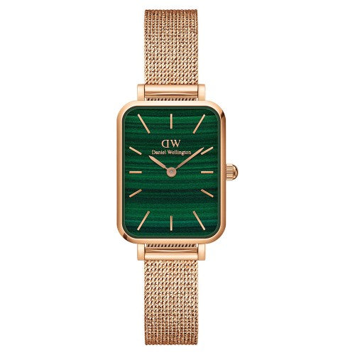 Ladies Rolled Gold Mesh Bracelet Green Dial Melrose Quadro Dw