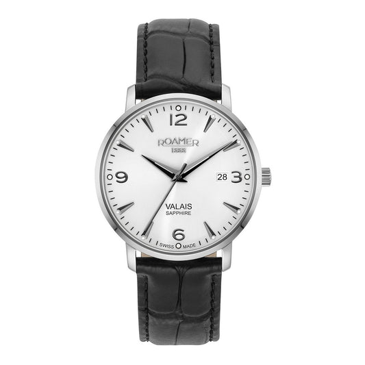 Gents Stainless Steel Blacl Strap White Dial Valais Roamer
