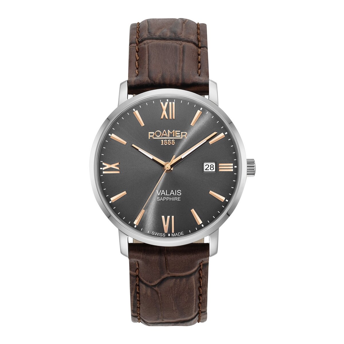 Gents Stainless Teel Brown Strap Black Dial Valais Roamer