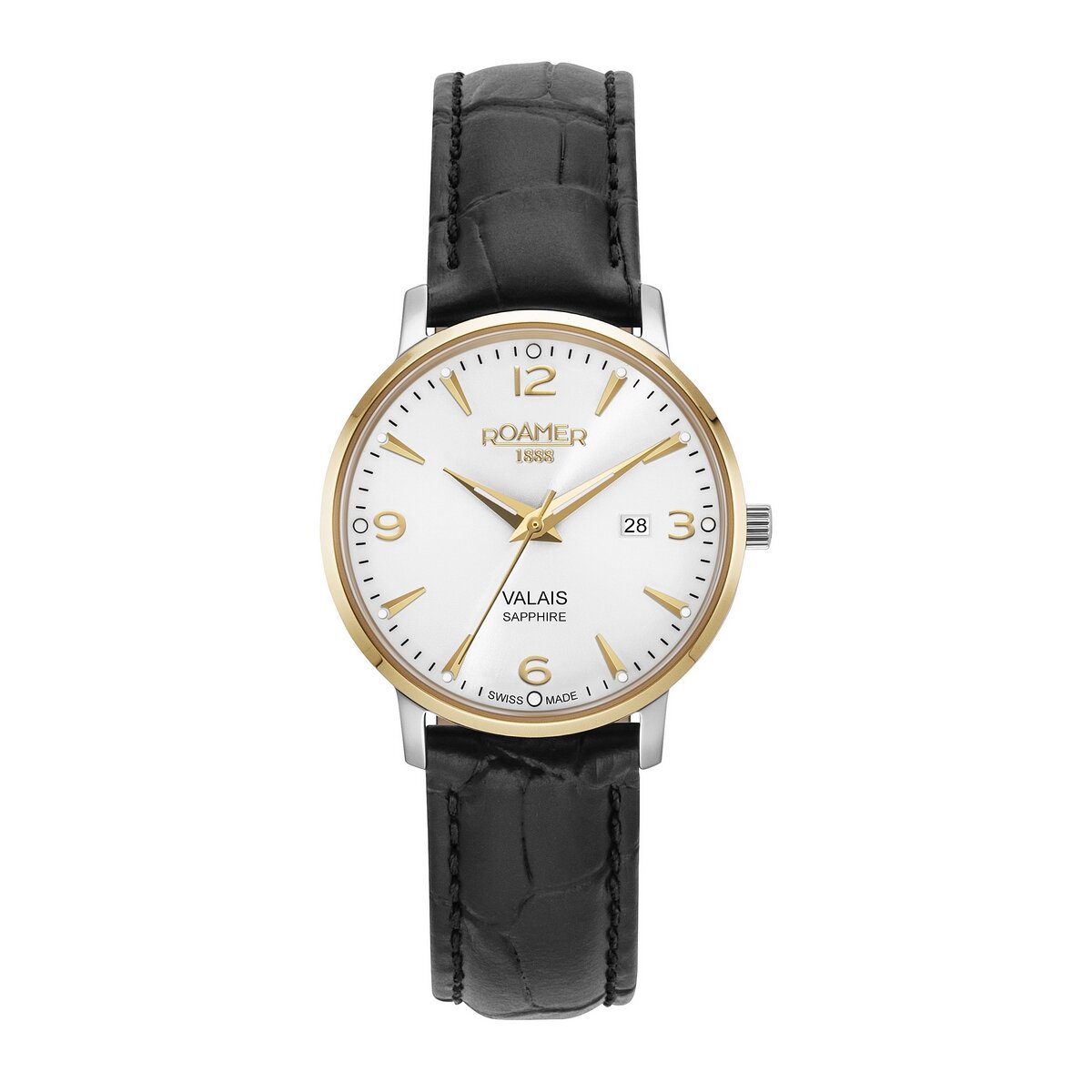 Gents Black Strap Rolled Gold Bezel White Dial Valais Roamer
