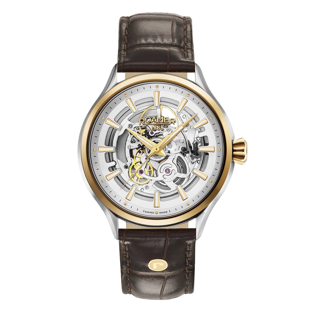 Gents 2 Tone Bezel Brown Strap Competence Skeleton Iii Roamer