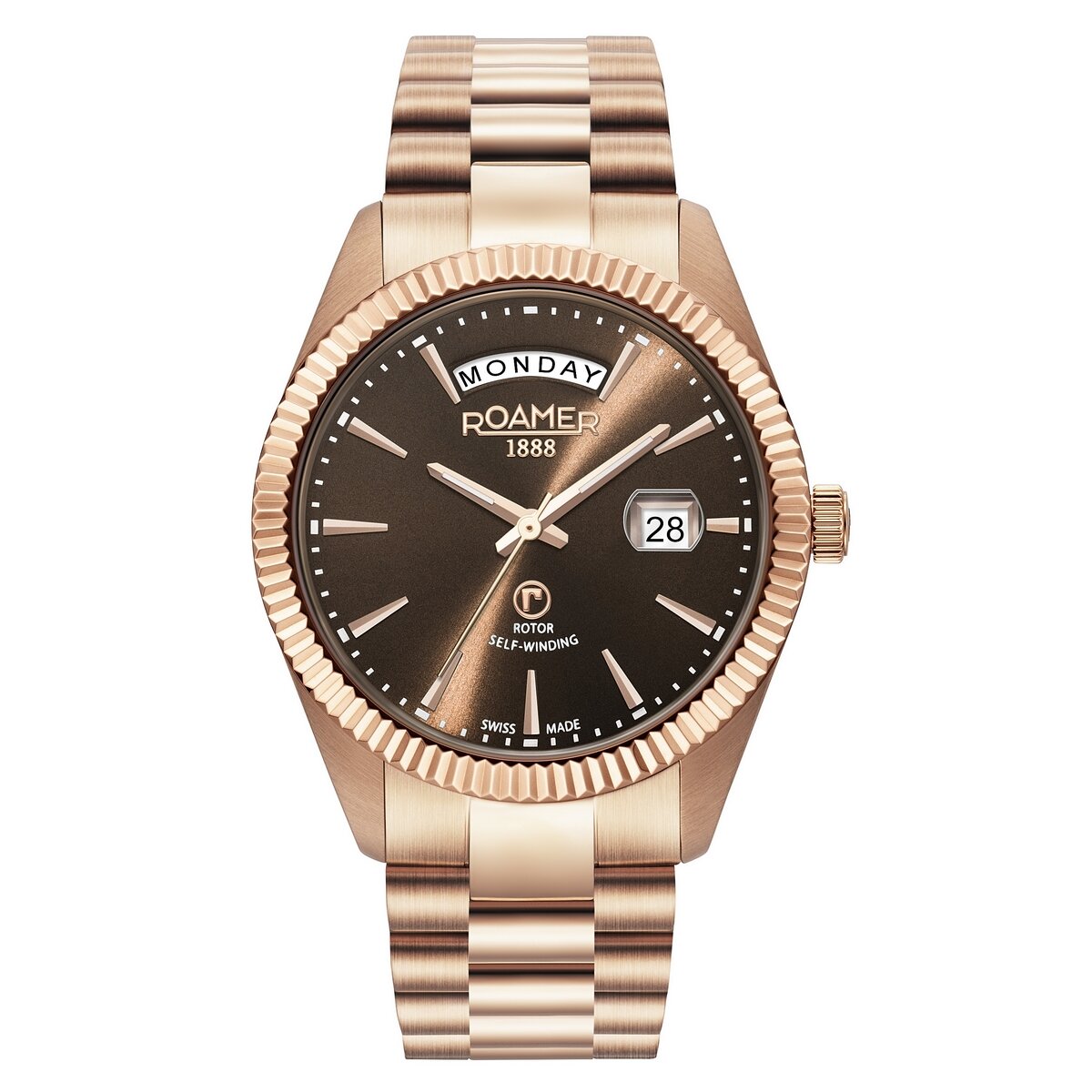 Gents Rose Rolled Gold Bracelet Brown Dial Automatic Roamer