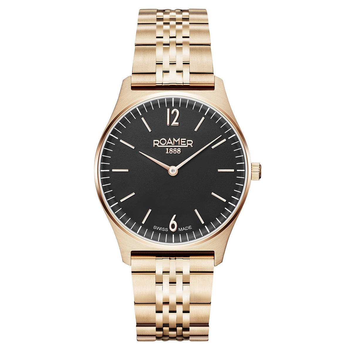 Ladies Stainless Steel Rose Black Dial Elements Roamer Watch