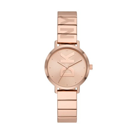 Ladies Rolled Gold DKNY Modernist Logo Watch In Rose NevilleJewellers