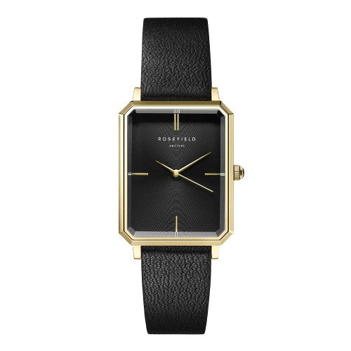 Ladies Rolled Gold Black Strap Elles Black Sunray Rosefield