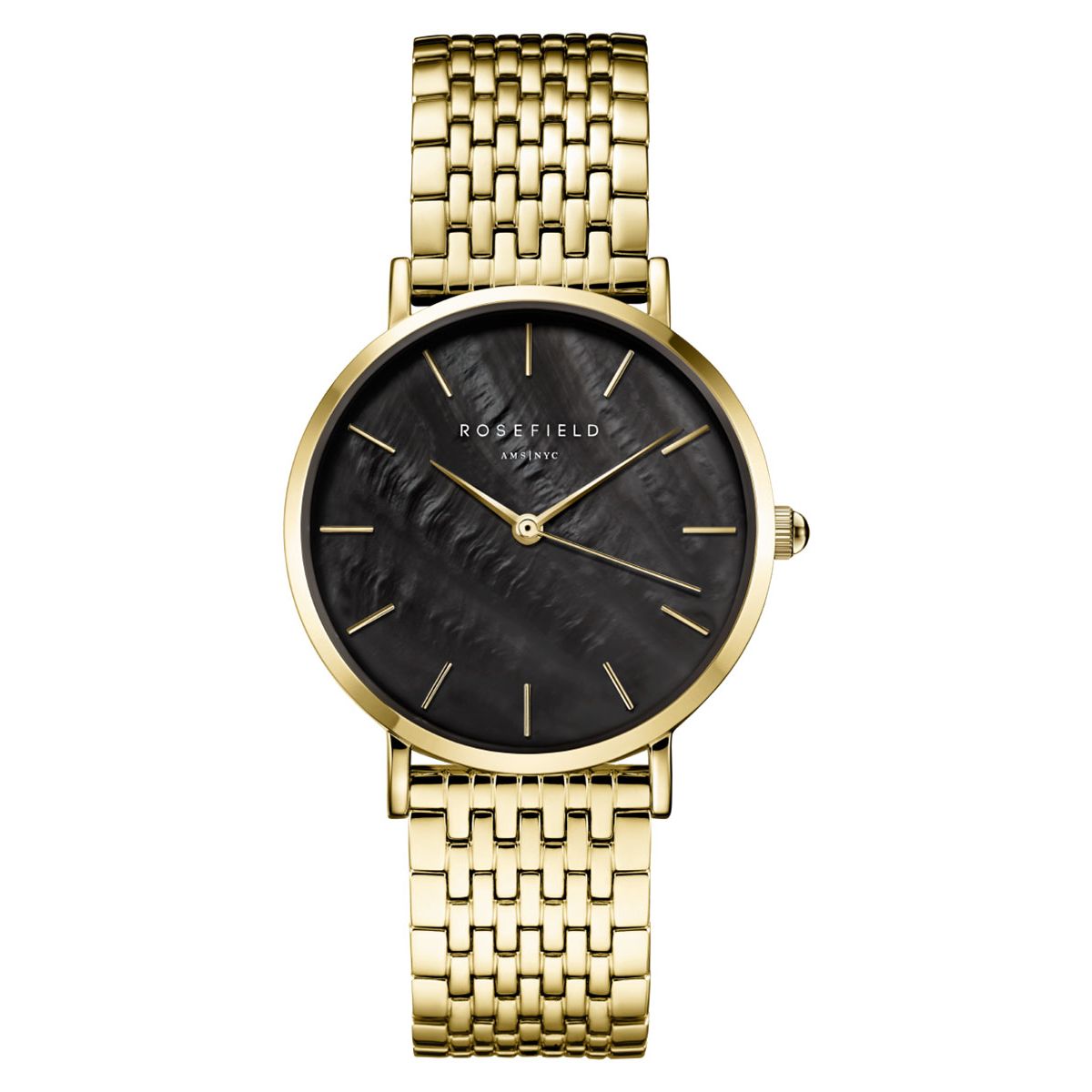 Ladies Rolled Gold Rosefield Black Mother Of Pearl Watch
