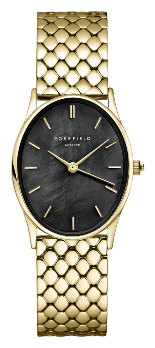 Ladies Rolled Gold Rosefield Black Mother Of Pearl Watch