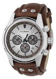 Gents Stainless Steel Brown Leather Coachman Chrono Fossil Watch