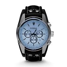 Gents Stainless Steel Black Leather Coachman Chrono Fossil Watch