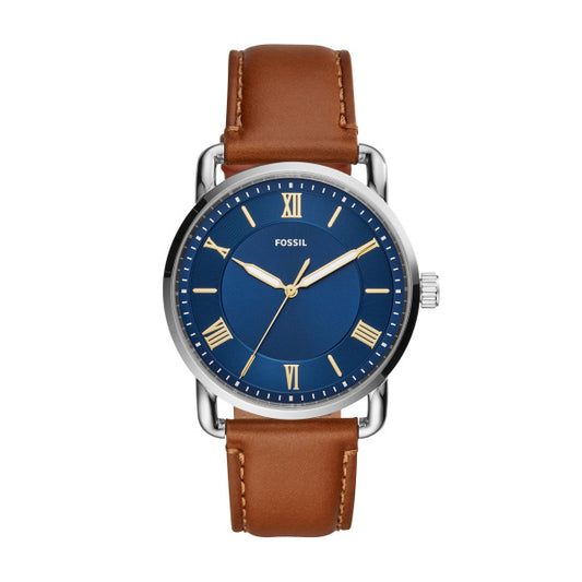 Gents Stainless Steel Brown Strap Blue Dial Copeland Fossil