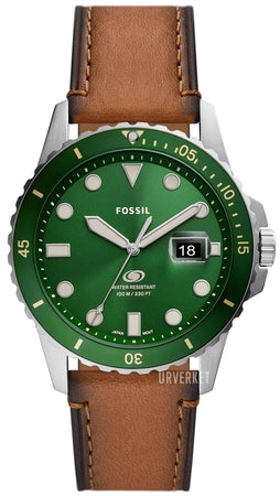Gents Fossil Green Bezel/Dial Brown Strap Watch