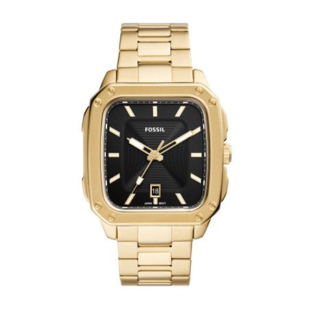 Gents Fossil Rolled Gold With Square Black Dial