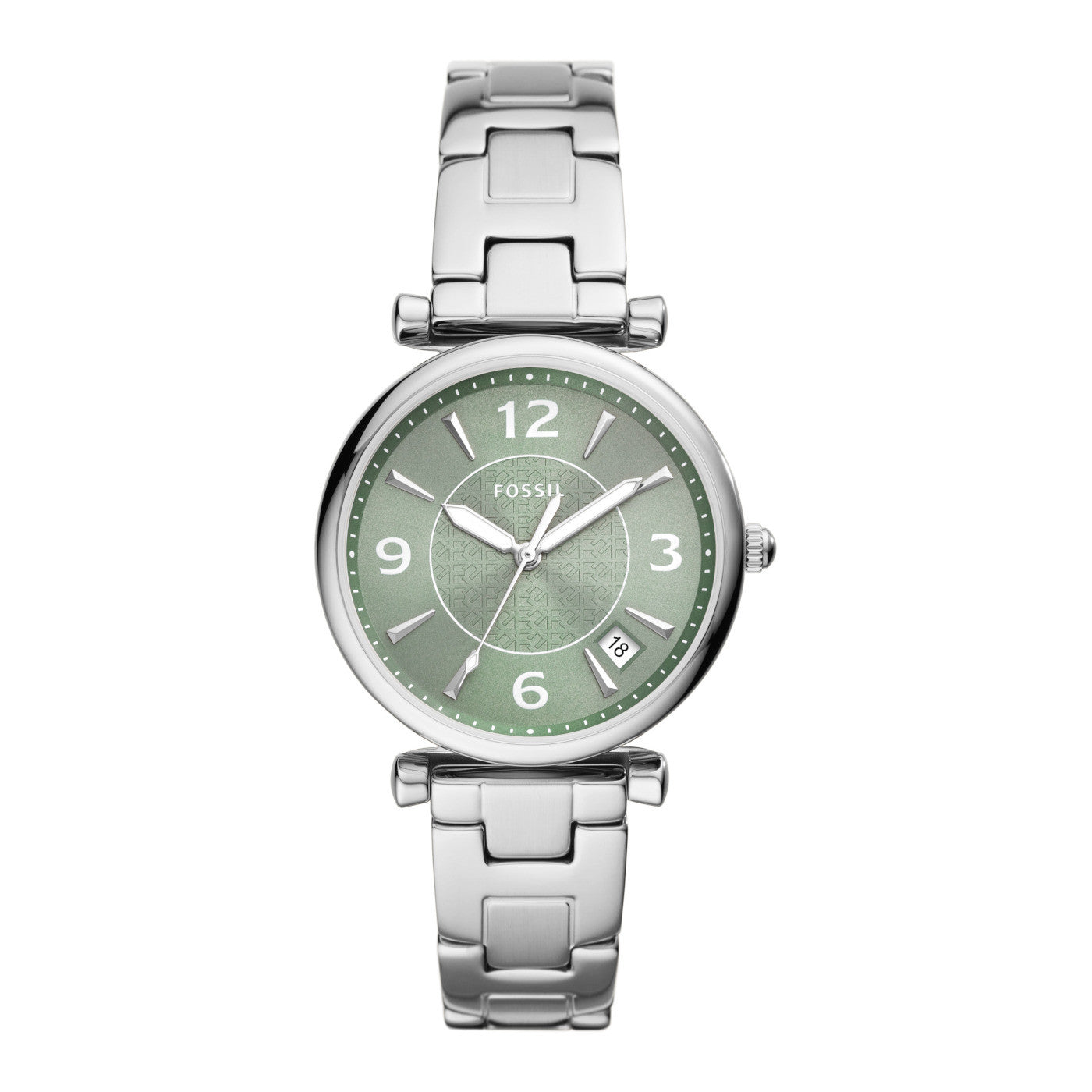 Ladies Stainless Steel Fossil Carlie Watch With Green Dial