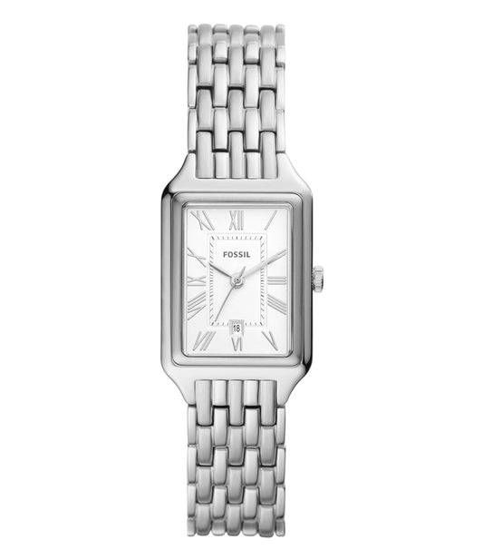 Ladies Fossil Stainless Steel Rectangular White Dial