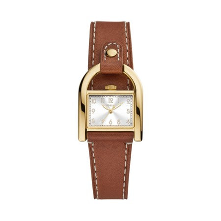 Ladies Fossil Rolled Gold With Brown Leather Strap
