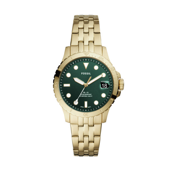 Ladies Rolled Gold Bracelet Green Dial With Date Fossil Watch