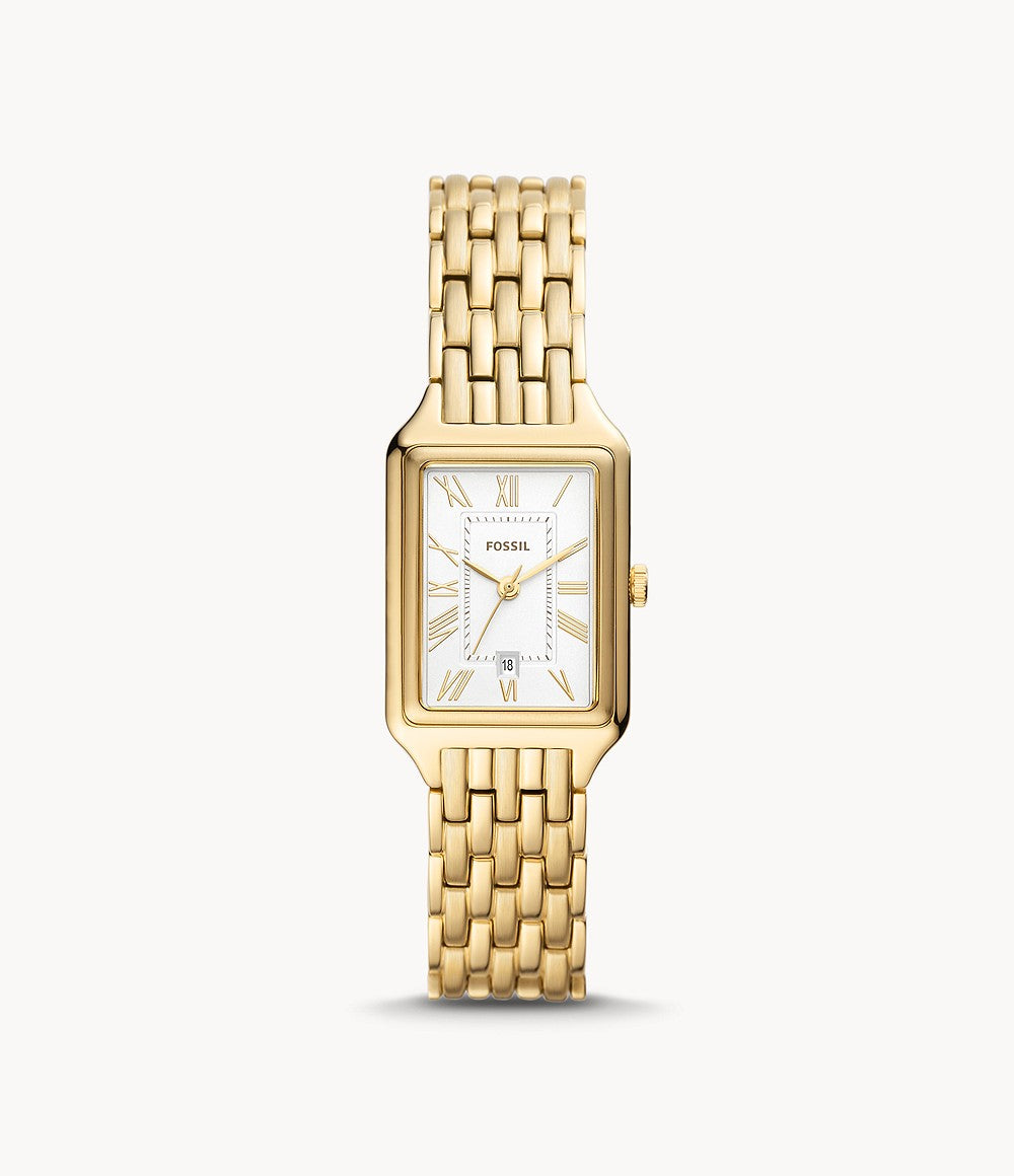 Ladies Fossil Rolled Gold Rectangular White Dial