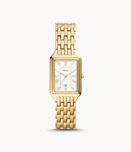 Ladies Fossil Rolled Gold Rectangular White Dial