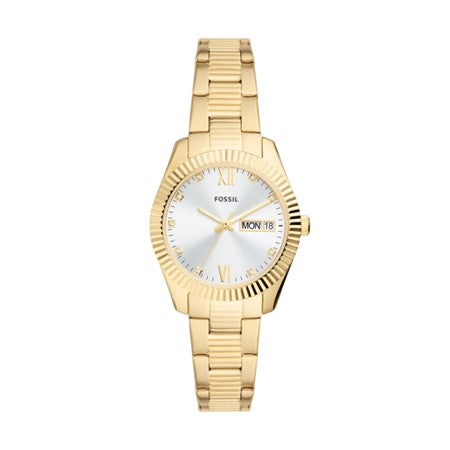 Ladies Fossil Rolled Gold Silver Dial Watch With Date Window