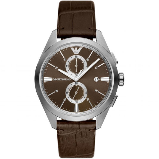 Gents Stainless Steel Brown Leather Strap