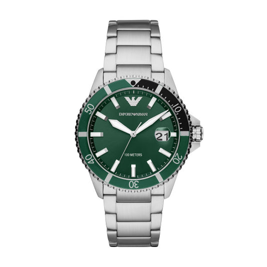 Gents Stainless Steel Bracelet Green Dial Diver Armani Watch