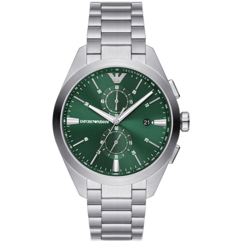 Gents Armani Stainless Steel Green Dial Chronograph Watch