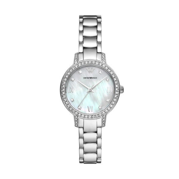 Ladies Armani Stainless Steel Round Stone Set Bezel