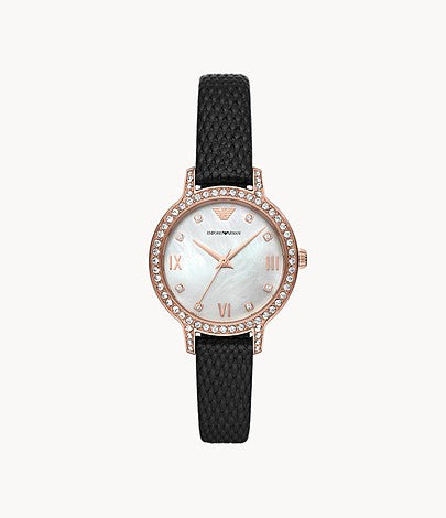 Ladies Armani Rose Bezel With Black Strap