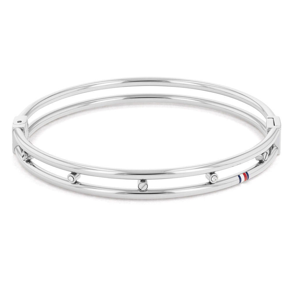 Tommy Hilfiger Silver Plated Open Cubic Zirconia Bangle