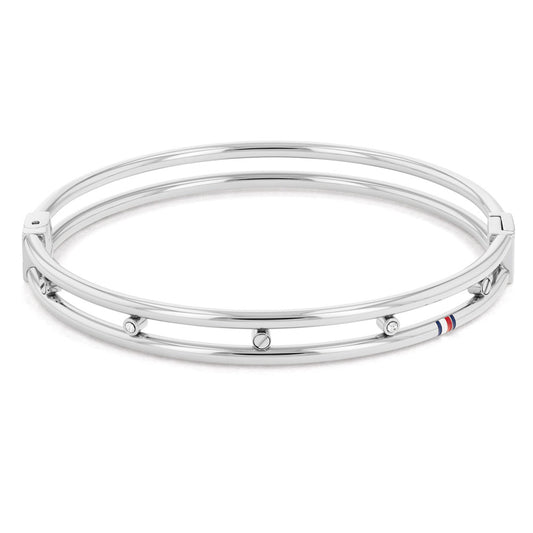 Tommy Hilfiger Silver Plated Open Cubic Zirconia Bangle
