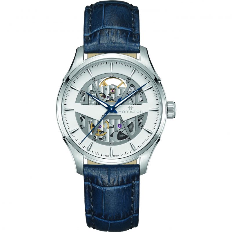 Gents Stainless Steel Strap Hamilton Blue Jazzmaster Skeleton