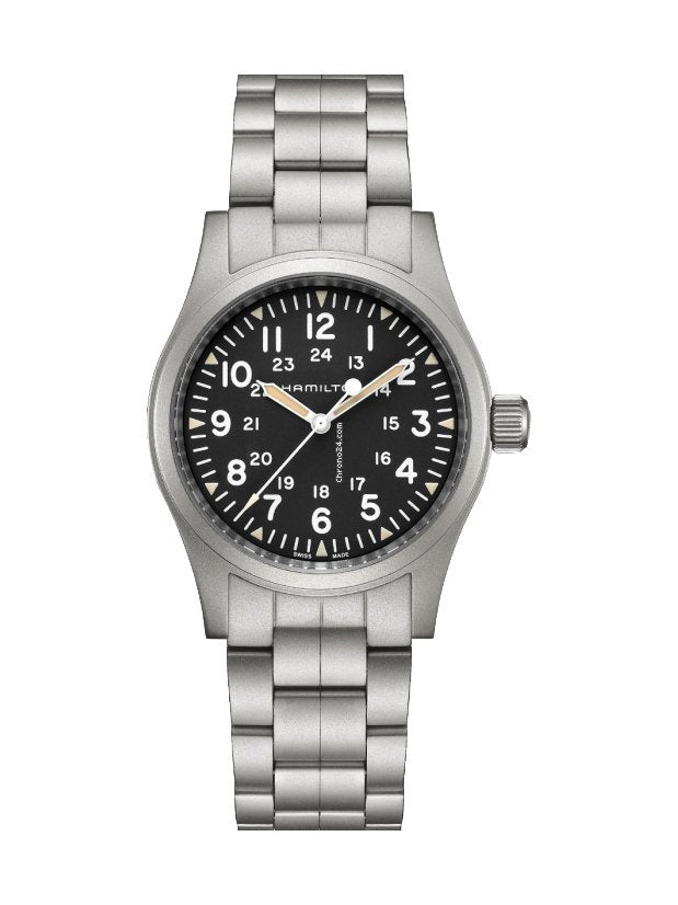 Gents Stainless Steel Khaki Field Black Dial Hamilton Watch