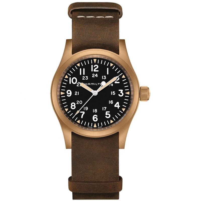 Gents Hamilton Rose Khaki Field Watch With Black Dial