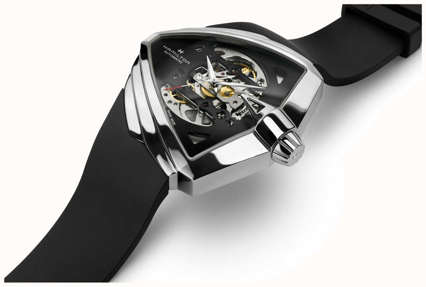 Ladies Hamilton Stainless Steel Black Strap Ventura Xxl Skeleto