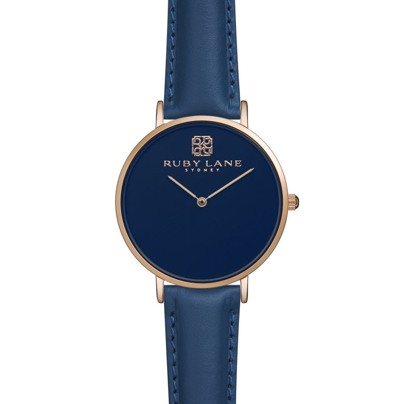 Ruby Lane Ladies Rolled Gold Strap Watch Navy