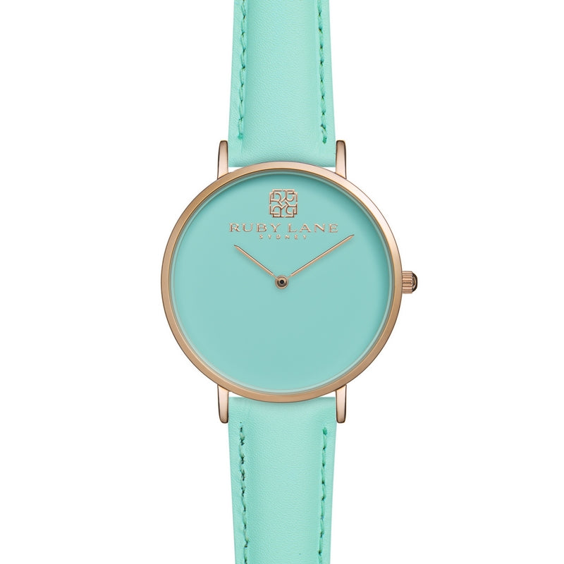 Ruby Lane Ladies Rolled Gold Strap Watch Turquoise