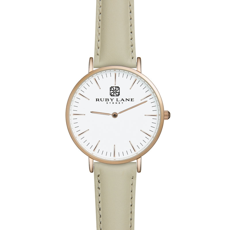 Ruby Lane Original Rose Gold Watch Latte Strap