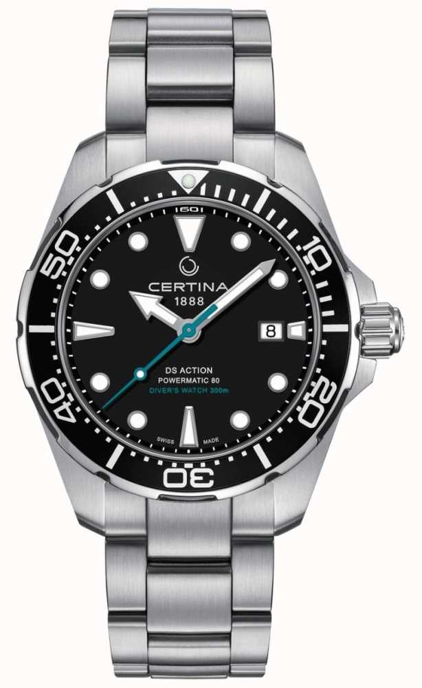 Gent Steel Bracelet Black Dial Date Ds-Action Divers Certina