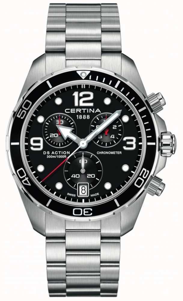 Gents Steel Bracelet Black Dial Chronometer Ds Action Certina