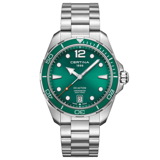 Gents Steel Bracelet Green Dial Date Chronometer Certina