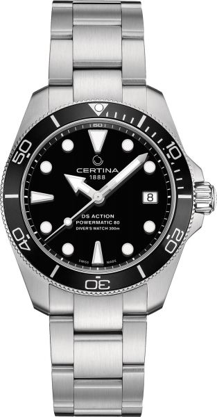 Gents Steel Bracelet Black Dial Ds Action Diver Certina