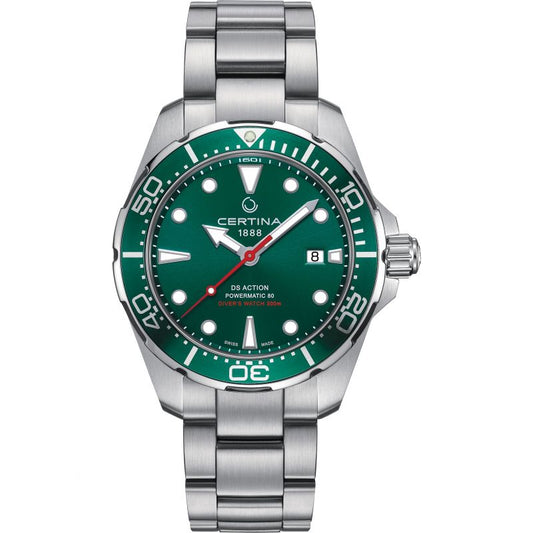 Gents Steel Bracelet Certina Watch With Green Dial And Date