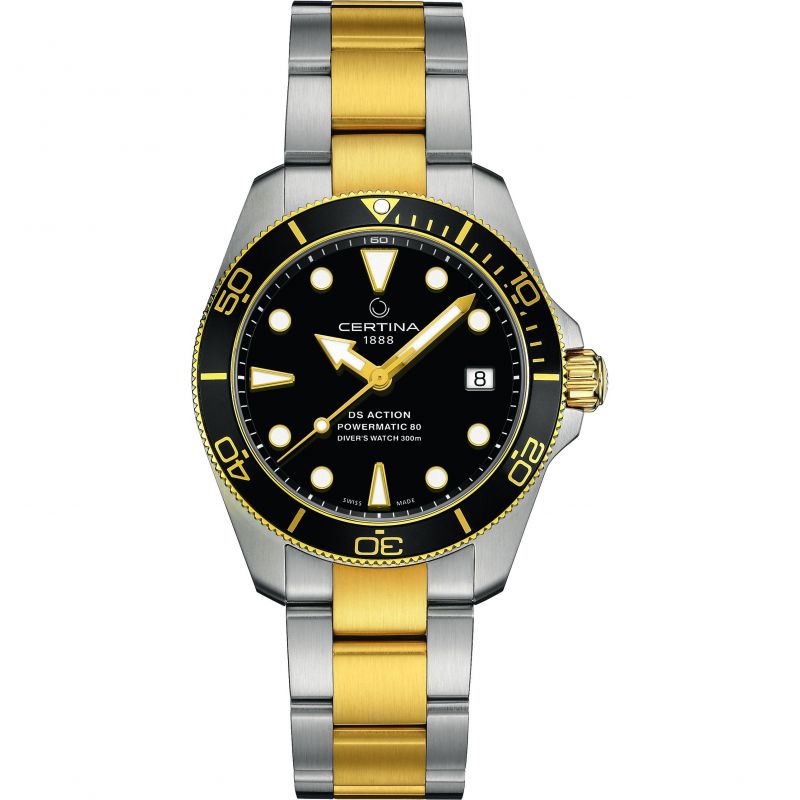 Gents Mixed Bracelet Black Dial Divers 300m Dsaction Certina