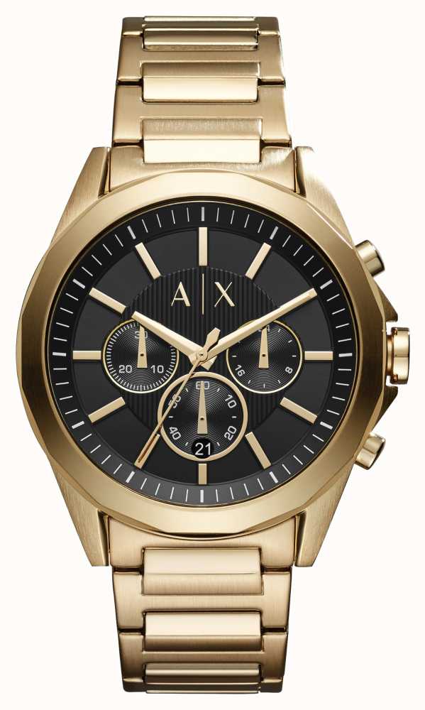Gents Gold Stainless Steel Bracelet Black Dial Chronograph