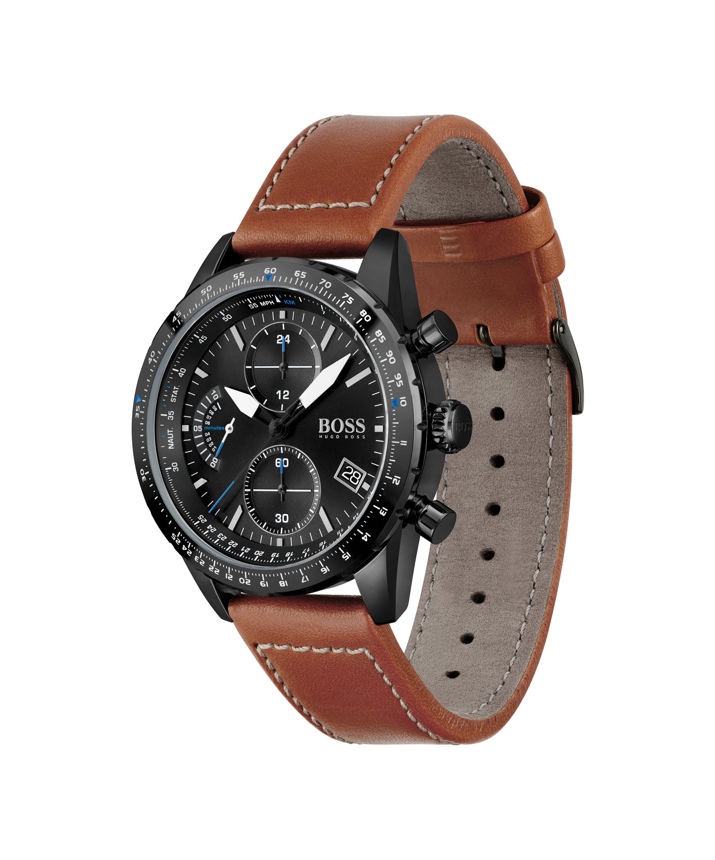 Gents Stainless Steel Brown Strap Black Dial Hugo Boss Watch