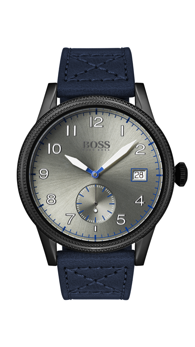 Gents Stainless Steel Blue Strap Silver Dial Hugo Boss Watch