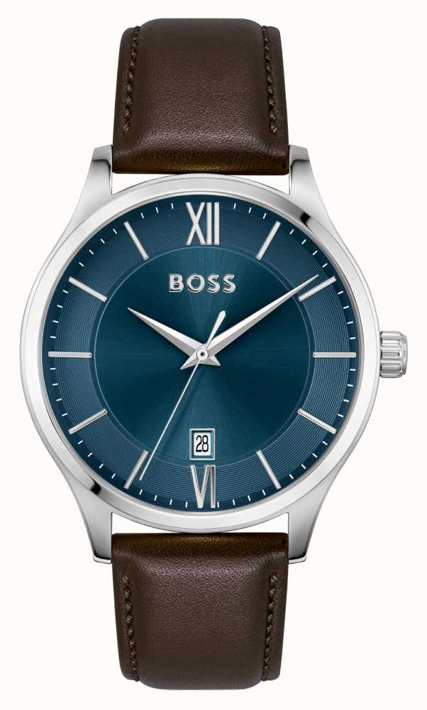 Gents Hugo Boss Stainless Steel Blue Dial Brown Strap